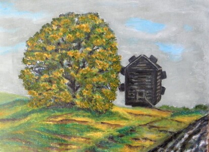 Картина авторская "Пейзаж с ветряком". Холст, масло, 30*40 см. Заказ