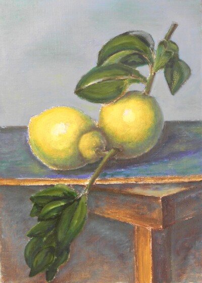 Картина, натюрморт "Лимоны", 20*30 см. Холст на подрамнике, масло