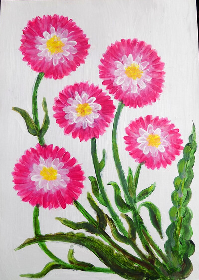 Картина авторская * Маргаритки*. Акрил, картон, 20*30 см