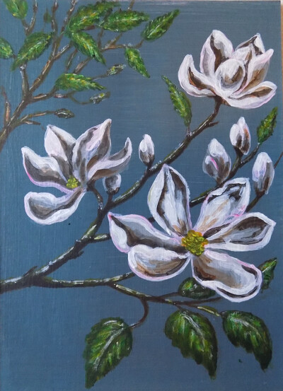 Картина авторская * Магнолия*. Акрил, картон, 20 * 30 см