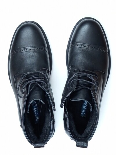 Чоловічі шкіряні зимові чобітки, черевики на хутрі чорні Braska