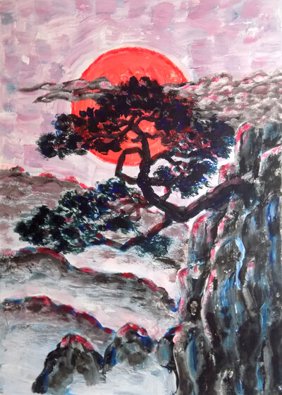 Картина по японским мотивам. Акрил, картон, 20 * 30 см