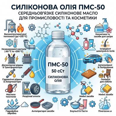 Силіконова олія ПМС-50 (50 сСт) — Полідиметилсилоксан для промисловості та косметики
