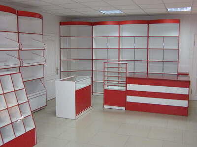Стелаж торговий, горки, полки, вітрини, прилавки, торгові стойки, шафи