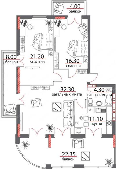 Трикімнатна квартира в новобудові!