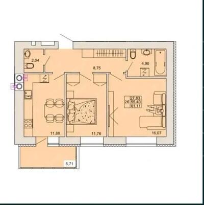 Двокімнатна в ЖК на Сінній