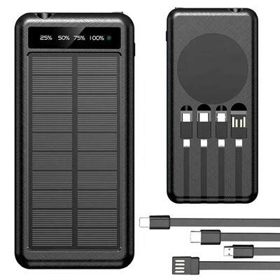 Павербанк універсальний на 50000 мАг 4 кабелі, з бездротовою зарядкою та сонячною панеллю, повербанк