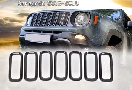Накладки на передню решітку радіатора (7 шт) для Jeep Renegade 2015–2017 — матові чорні, ABS пластик