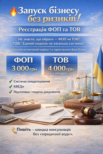 Реєстрація ФОП та ТОВ | Запуск бізнесу без ризиків