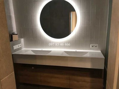 Суцільновилитий умивальник з тумбою та дзеркалом Безкоштовна доставка