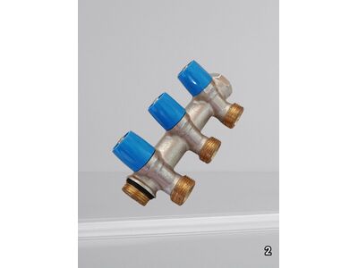 Коллектор General Fittings EK Blue NK 3/4x3/4 T3. с вентильными кранами на 3 выхода синий.