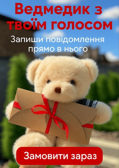 Плюшевий ведмедик з вашим голосом | Подарунок з аудіо-повідомленням (3 кольори)