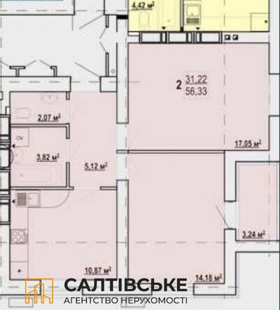 6830-АГ Продам 2к квартиру 57м2 в новострое ЖК Гидропарк