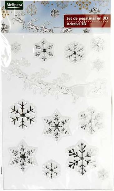 M19-570007, Новогодний набор наклеек 3D "Снежинки", универсальное, серебристый-белый